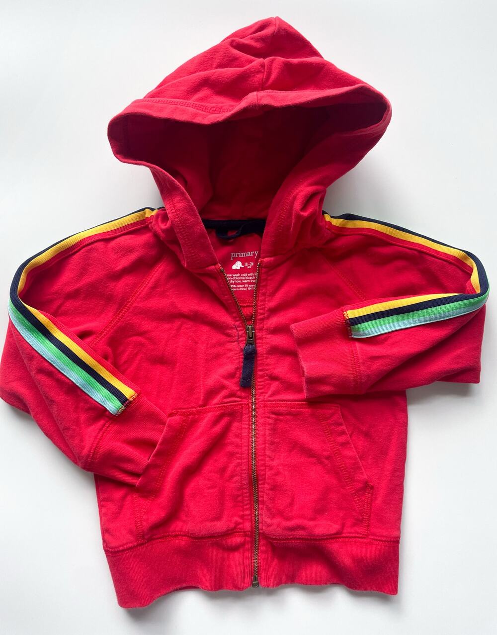 Toddler Boy's Primary Red Colorful Zip Up Hoodie Size 18-24 Months